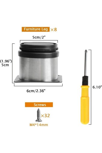 Uotyle Set of 4 Adjustable Brushed Stainless Steel Furniture Legs for Cabinet/Sofa (5 + 1.5 cm) -