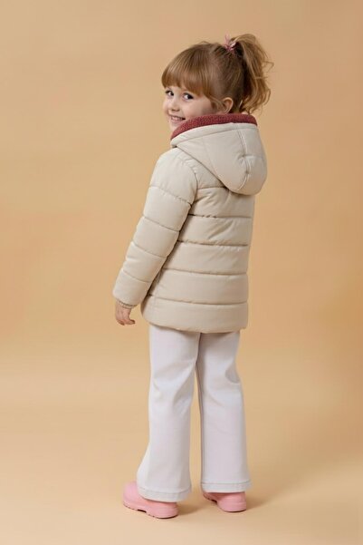 Perendi Παλτό για κορίτσια με γούνα με κουκούλα με σάλιο – Πέτρα