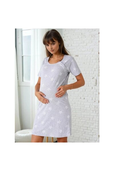 Formommy Nursing shirt, Star, Cotton, With slanted buttons, Size M, Grey