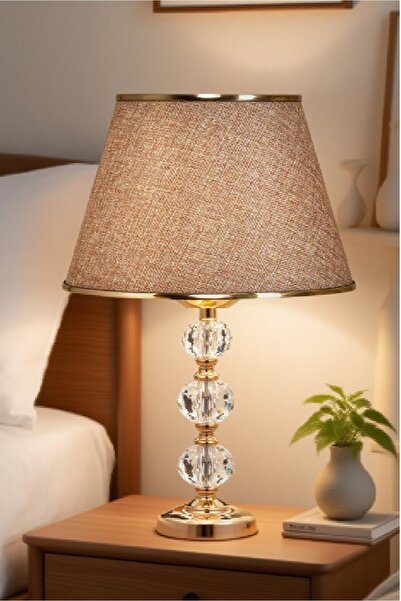 571 Store 3-Stone 55 cm Table Lampshade Glass Body Fabric Headboard Metal Leg Night Light Lighting