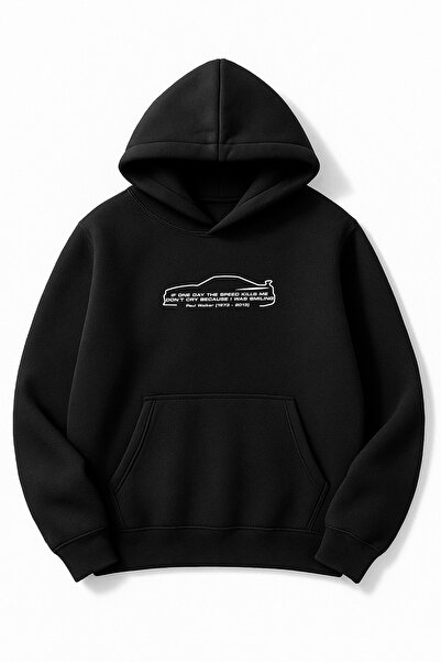 Altair Tr سويت شيرت أسود قصة فضفاضة للجنسين من بول ووكر سيارة مطبوع بغطاء رأس