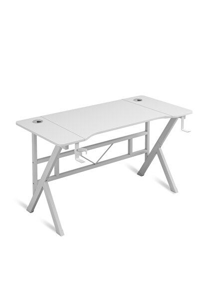 Venpara K-Shape Gaming Desk, with Headphone Hook & Cup Holder, Sturdy Metal Frame Computer Desk, Study Desk