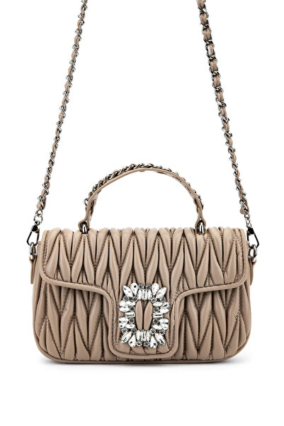 Tamer Tanca Women's Faux Leather Taupe Shoulder Bag