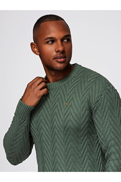 OMBRE Ανδρικό Πουλόβερ με Ζιγκ-ζαγκ Twill - Θαμπό Πράσινο V2 OM-SWSW-0147