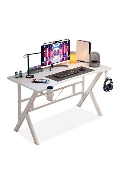 Venpara K-Shape Gaming Desk, with Headphone Hook & Cup Holder, Sturdy Metal Frame Computer Desk, Study Desk