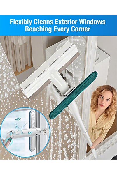 FOXMAG24 Window Cleaner with Spray, Telescopic Handle, 45° Rotating Arm, Silicone Squeegee