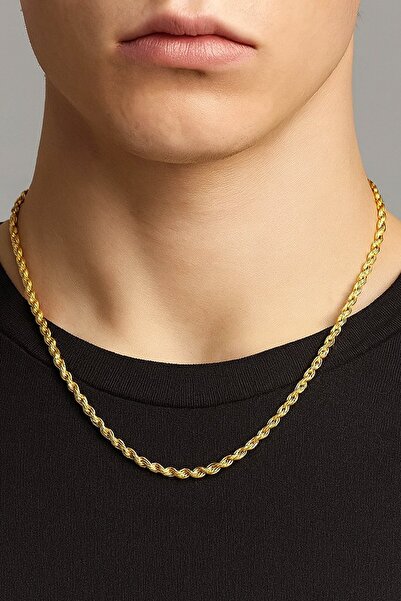 TAKIŞTIR Gold Color Men's Twist Detailed Chain Steel Necklace (50cm)