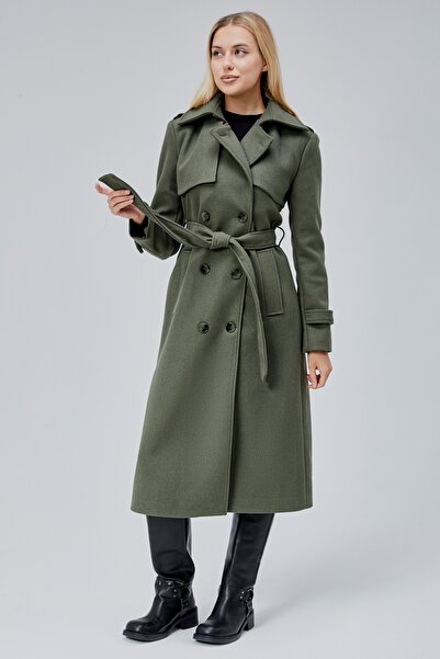 Bolivente Khaki Regular Windbreaker Detailed Cashmere Coat