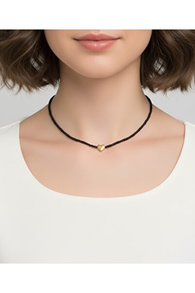 beewear Black Heart Bead Necklace