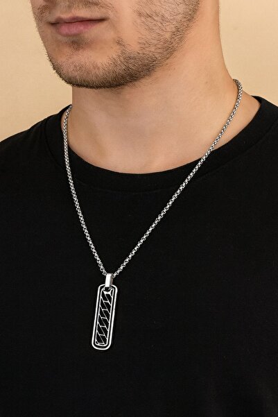 TAKIŞTIR Silver Color Men's Chain Steel Necklace (60cm)