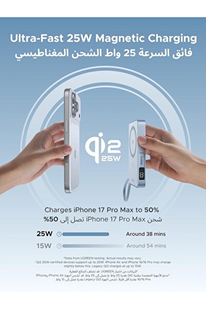 Generic UGREEN MagFlow Qi2 25W MagSafe 10000mAh Power Bank with Built-in 30W USB-C Cable