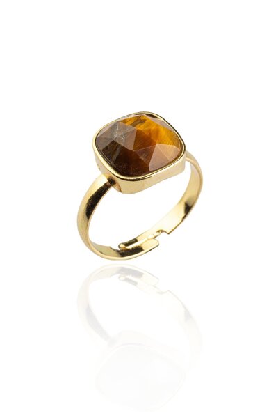 Uçar Doğaltaş Kaplan Gözü Doğal Taş Çelik Faset Küre Kesim Ayarlanabilir Yüzük