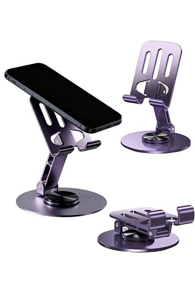 Generic Adjustable foldable metal desktop Phone Holder suitable for a variety of electronic devices-Purple