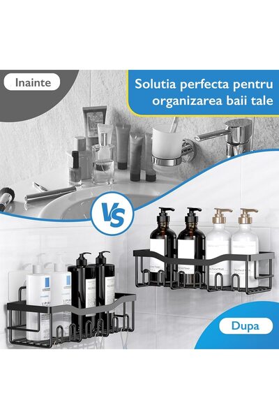 MACVI ® 5 Rafturi negre din inox, fără găurire, baie/bucătărie, moderne și durabile