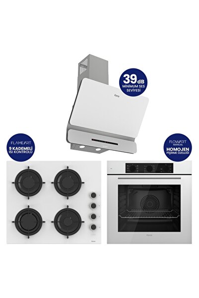 Ferre Flowart Turbolu Beyaz Cam Silentart Ankastre Set QBL62CB - CS206FA - D0...