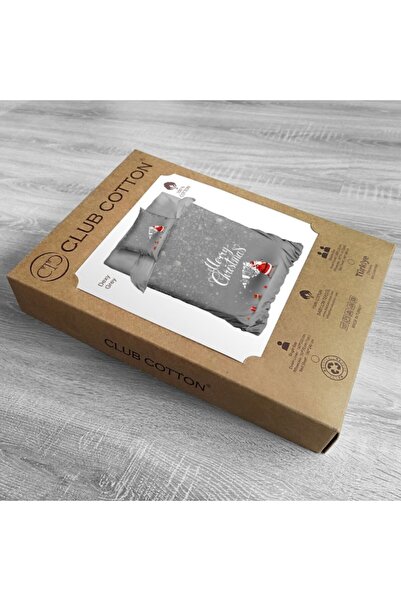 Club Cotton Χριστουγεννιάτικα σεντόνια 3D για 1 άτομο με Άγιο Βασίλη και χριστουγεννιάτικο δέντρο, 100% βαμβάκι ranforce, Dexy Grey