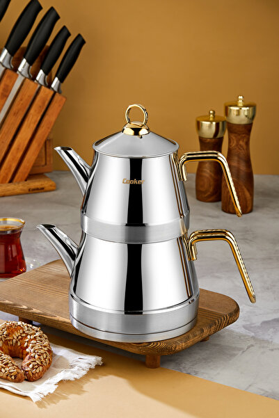 Cooker Bomonti 18/10 Stainless Steel Family Size Teapot 1.3 L Teapot 2.25 L Lower Chamber