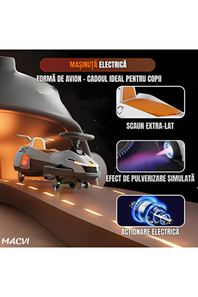 MACVI ® Kids Space Car 3+ yrs, 6V 25W, LED lights, sounds, silicone wheels, futuristic design