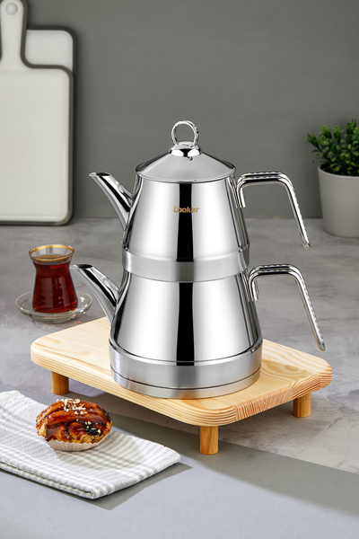 Cooker Bomonti 18/10 Stainless Steel Family Size Teapot 1.3 L Teapot 2.25 L Lower Chamber