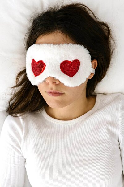 TAKIŞTIR Bandă de dormit de pluș cu formă de inimă de culoare albă și roșie