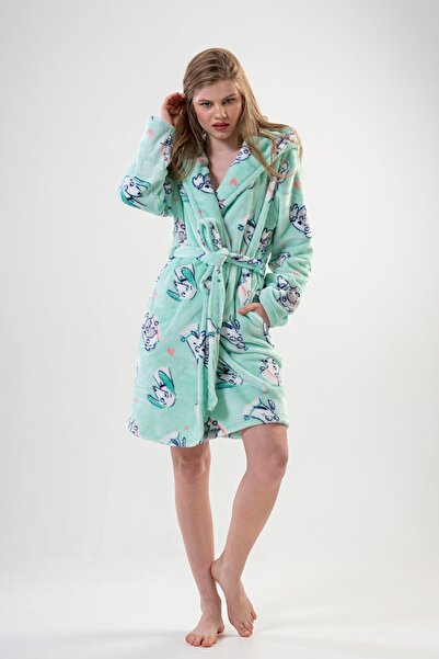 REN Women's mint super soft vienetta welwelsoft hooded long sleeve short robe