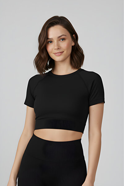 Liber Tricou sport cu mânecă scurtă guler rotund basic Crop slim fit