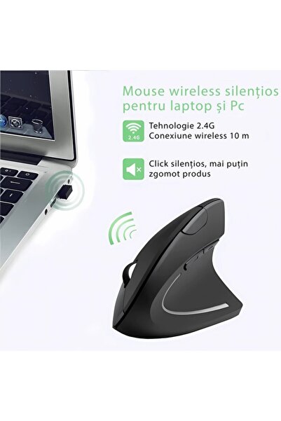 varioshop Ergonomic Wireless Vertical Mouse, 6 Buttons, 10m Range, Compatible with All Operating Systems