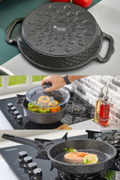 PoloChef طقم أواني طهي من الكريستال والجرانيت مكون من 3 قطع، 4 قطع