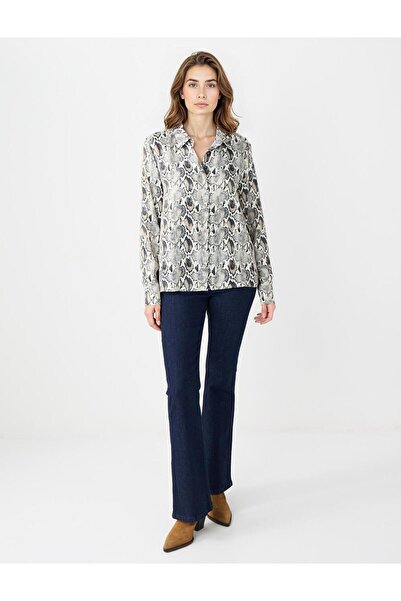 Jimmy Key Cămașă țesătă cu mânecă lungă cu model de șarpe negru