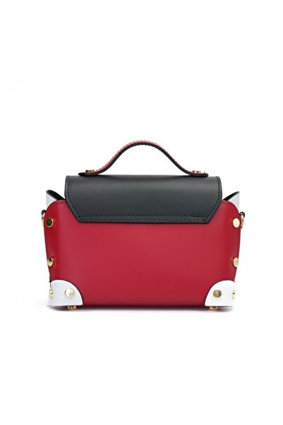 Posete Fagaras Natalia Leather Purse - Red - Black, 1 Compartment, Adjustable Strap 130 cm