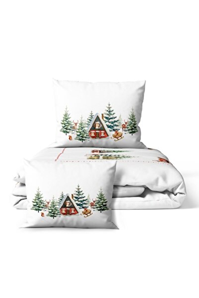 Lenjerii Deosebite Διπλά σεντόνια Χριστουγέννων 3D με καμπίνες και δέντρα, 100% βαμβάκι ranforce, Καμπίνα