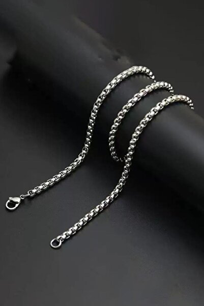 TAKIŞTIR Silver Color Men's Chain Steel Necklace (60cm)