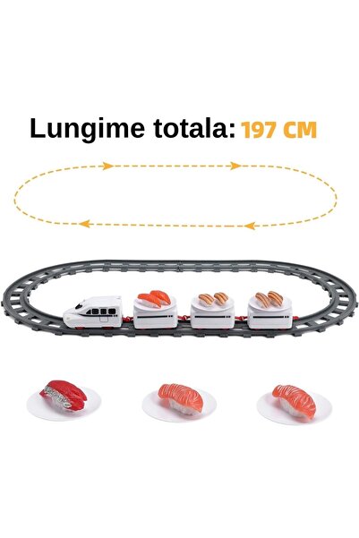 MACVI ® Train Sushi Set, electric locomotive, 3 cars, 6 trays, 12 tracks, 197 cm