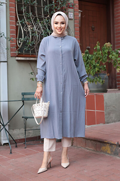N.S NEVA STYLE Buttoned Smoked Hijab Tunic 70551Fu
