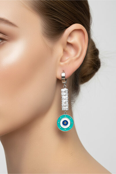 Modacaprea أقراط نسائية من الفولاذ بتصميم العين الزرقاء والفيروز على شكل مسار...