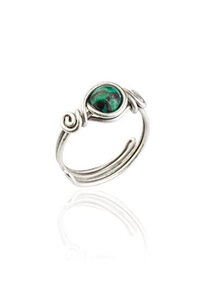 Uçar Doğaltaş Malakit Doğal Taş Çelik Küre Kesim Ayarlanabilir Yüzük