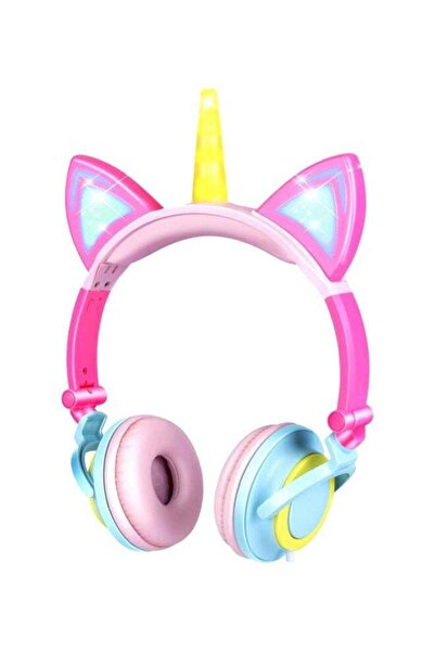 fun zone سماعة رأس سلكية بتصميم آذان القطط من Generic باللون الأصفر والوردي