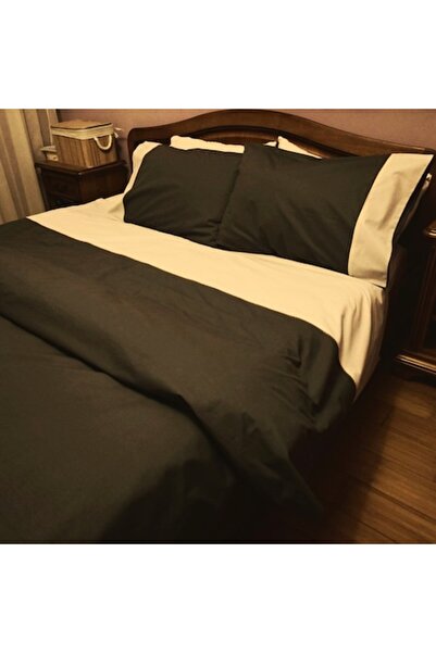Casa Bucuriei Diamond embroidered bedding set for double bed, 6 pieces, cream/black, 100% cotton