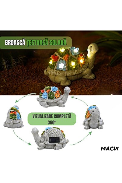 MACVI Decorative Turtle Garden Ornament, LED multicolor, waterproof resin, 20×15×10 cm
