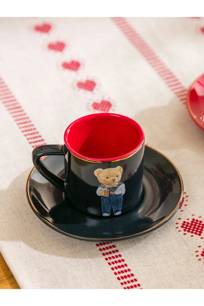 LC Waikiki Lcw Home Red Teddy Bear Printed 2-Person Porcelain Coffee Cup Set 110 ml
