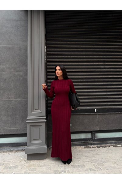 Feyora فستان طويل نسائي من التريكو بلون بيج-بوردو - تصميم مريح وأنيق مع حزام ...