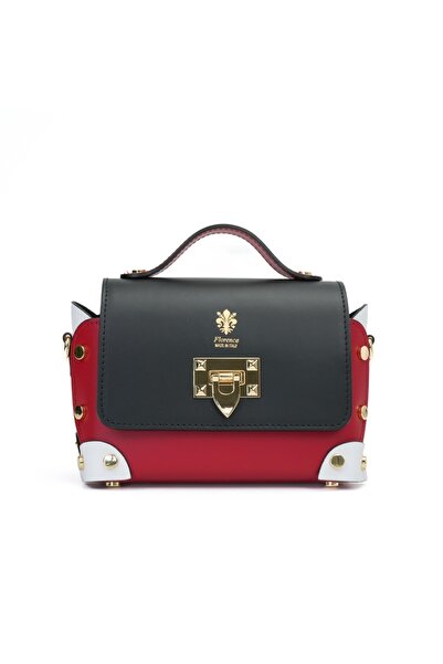 Posete Fagaras Natalia Leather Purse - Red - Black, 1 Compartment, Adjustable Strap 130 cm