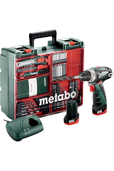 Metabo Power Max BS Drill Driver (6.00080.88) 10.8V, 2x 2.0Ah Batteries, 62-piece Kit, Green