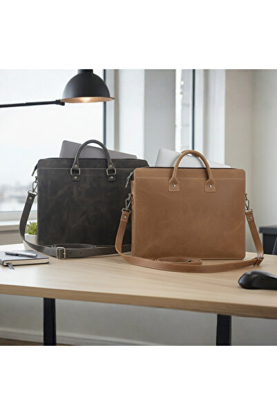 Şeker Ofisi Genuine Leather Laptop Bag – Handmade MacBook and Briefcase (13”–15”) Premium Model with Shoulder Strap