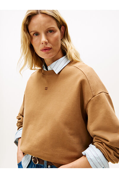 Tommy Hilfiger TONAL FLAG MDRN TERRY SWTSHRT Kadın Kahverengi Sweatshirt - WW...