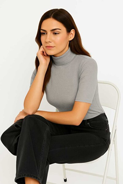 Merlot Women's Short Sleeve Half High Neck Bodysuit