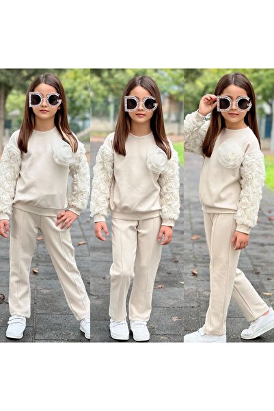 ALPİDS Rose Detail Girls Top and Bottom Tracksuit Set