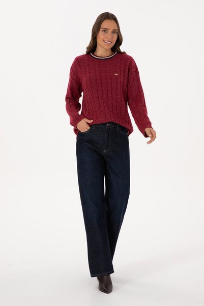 U.S. Polo Assn. Women's Dark Raspberry Crew Neck Sweater 50307878-Vr104