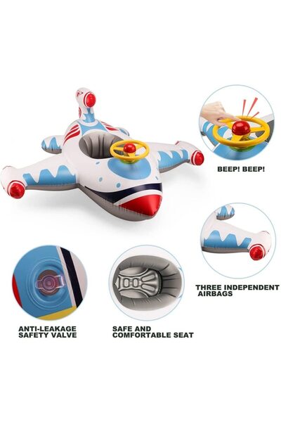MACVI ® Inflatable Swim Ring for Kids, plane design with horn, multicolor, 1-4 yrs, durable material