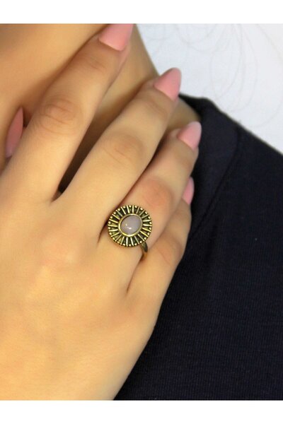 esha خاتم نسائي من الحجر الطبيعي من الكوارتز الوردي مستدير من الحجر الطبيعي طراز قديم قابل للتعديل euy74pk